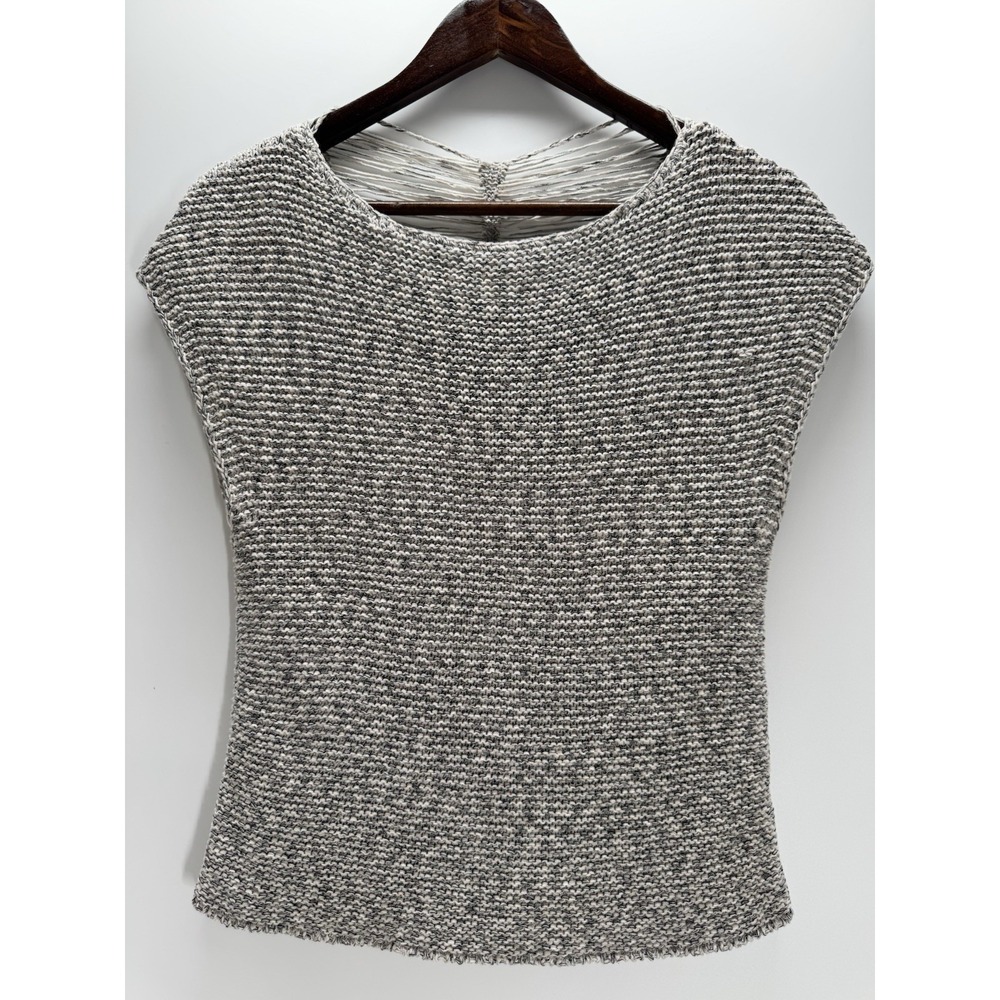 Etcetera S Gray Marled Knit Open Back Sweater Boho Coastal Cottagecore Top